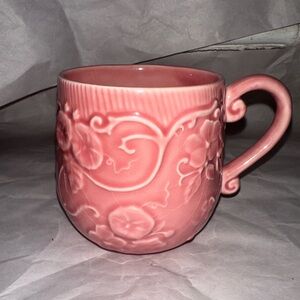 Vintage Bordallo Pinheiro Pink Mug Morning Glory Vines